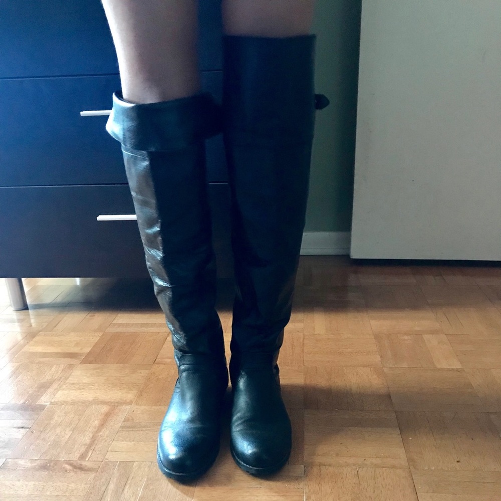 Over the Knee Black Leather Boots